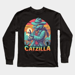 Vintage Catzilla Funny Cat Destroy Long Sleeve T-Shirt